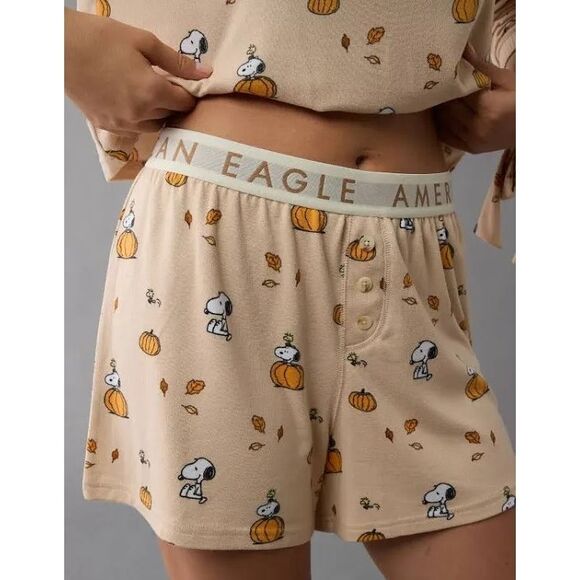 American Eagle AE Peanuts Snoopy Fall Pumpkin Plush PJ Set NWT XL - Picture 8 of 9